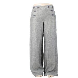 Max Studio Pant $118 Sz 14 x 34 Black White Button Front 100% Linen Pant